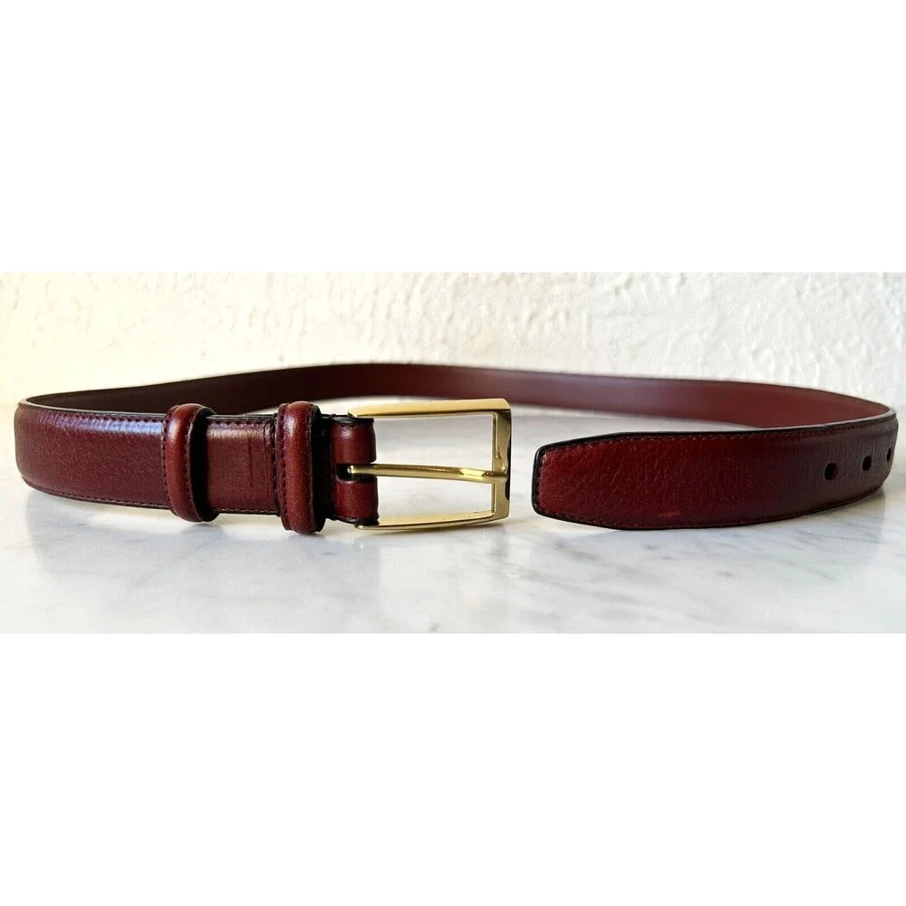 Brown Italian Leather Belt Brass Buckle 2 Keepers - Men's Size 42